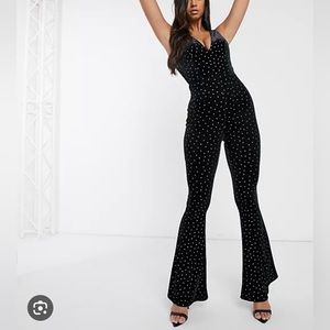 ASOS DESIGN glitter velvet plunge jumpsuit